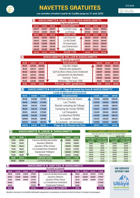 Horaires Navette été 2025