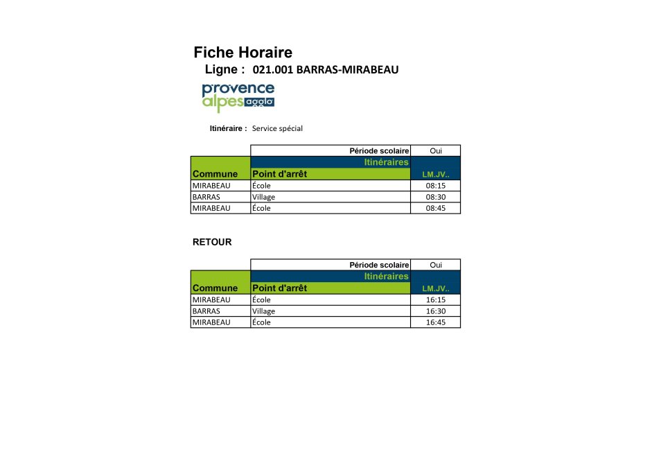 Fiche horaires PROVENCE ALPES AGGLO L021.001