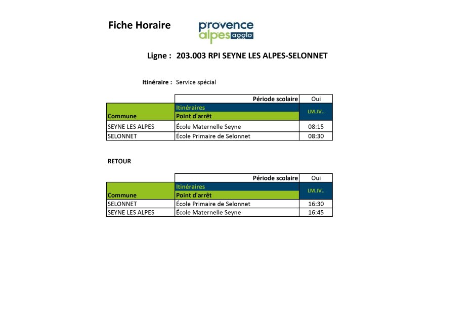 Fiche horaires L203.003 PROVENCE ALPES AGGLO