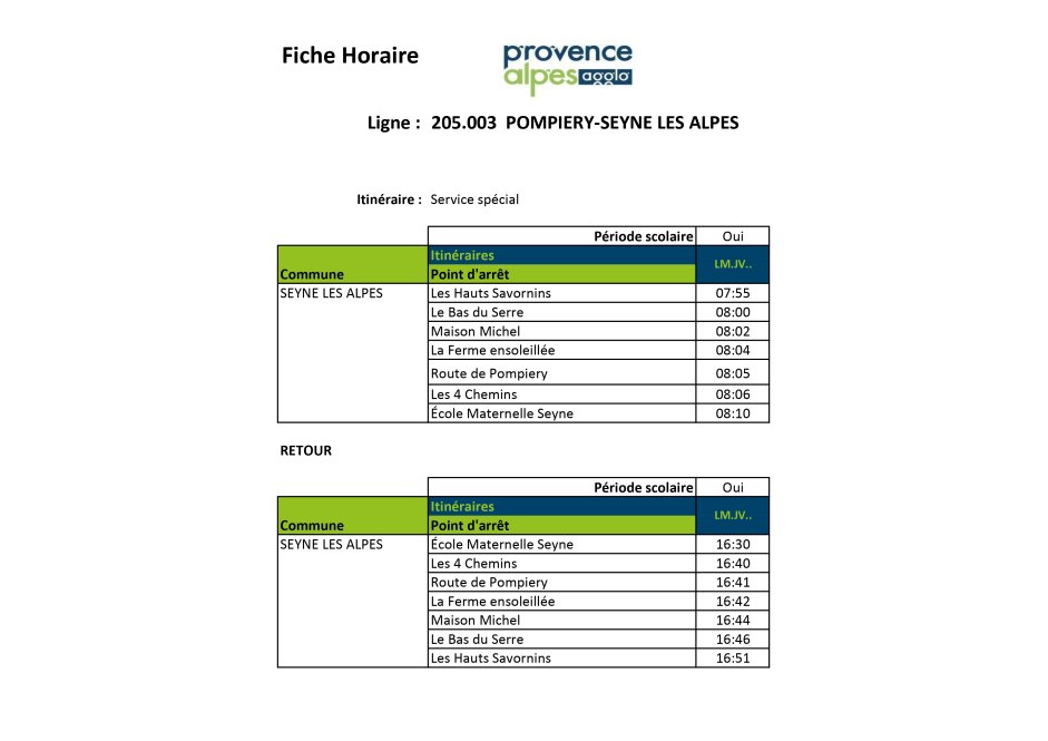 Fiche horaires PROVENCE ALPES AGGLO L205.003