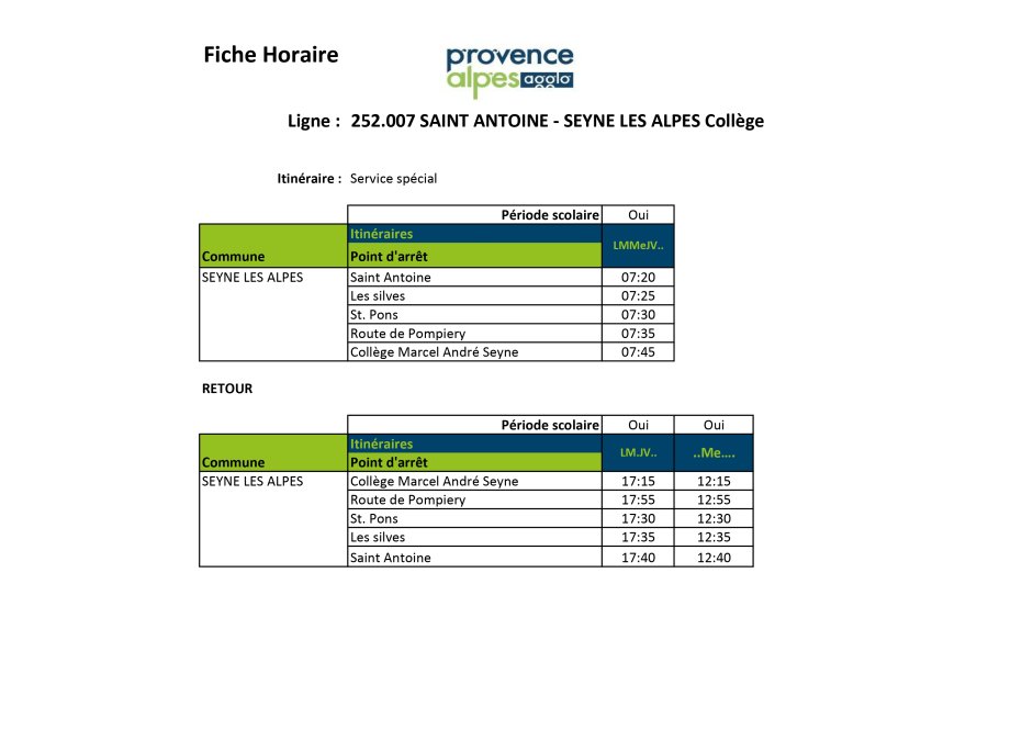 Fiche horaires PROVENCE ALPES AGGLO L205.007