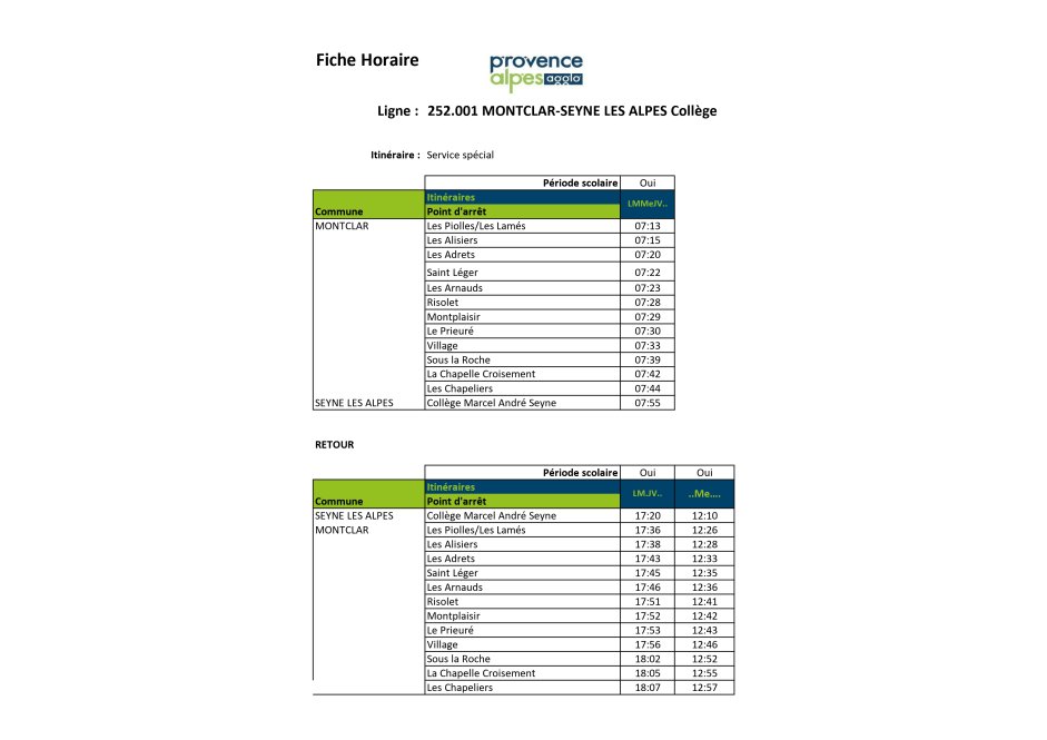 Fiche horaires PROVENCE ALPES AGGLO L252.001