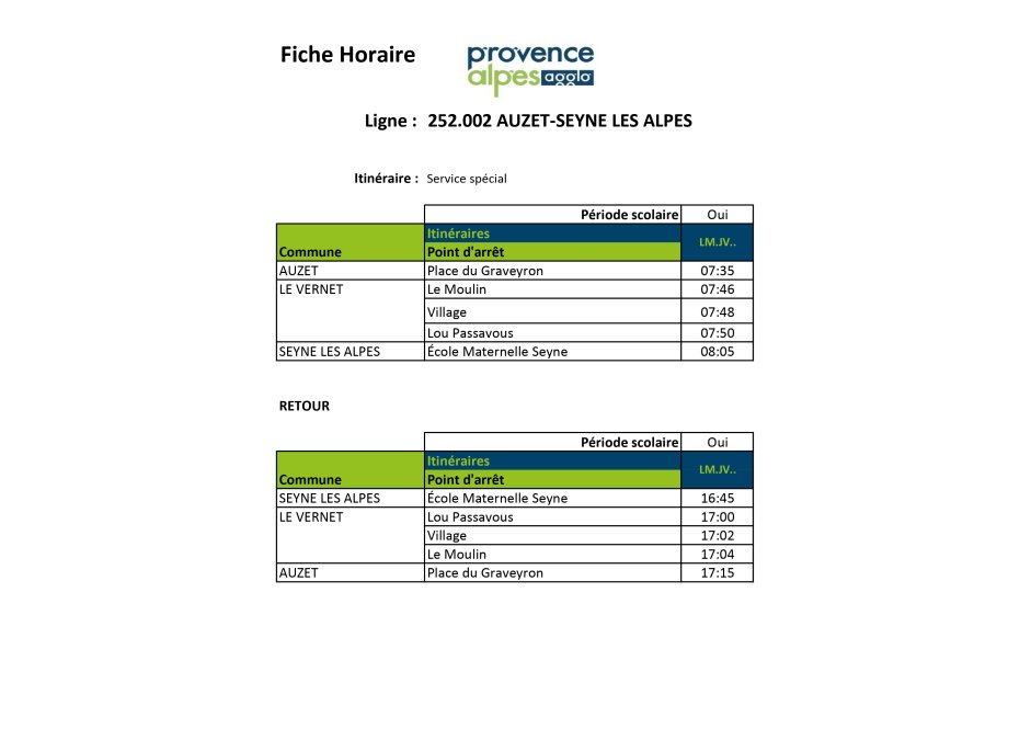 Fiche horaires PROVENCE ALPES AGGLO L252.002
