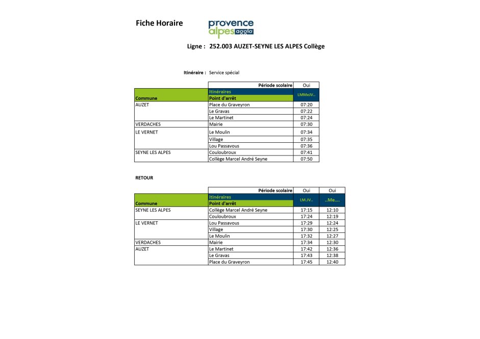 Fiche horaires PROVENCE ALPES AGGLO L252.003