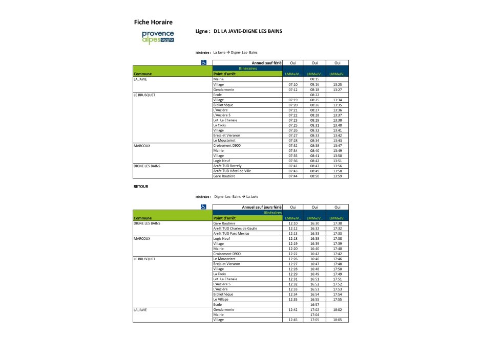Fiche horaires PROVENCE ALPES AGGLO LD1