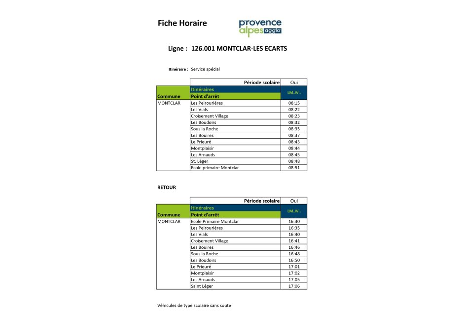 Fiche horaires PROVENCE ALPES AGGLO L126.001