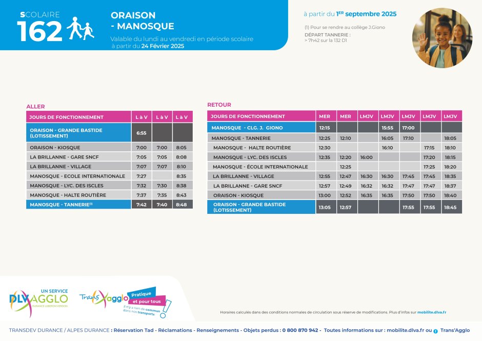 Fiche horaires TRANS AGGLO L162