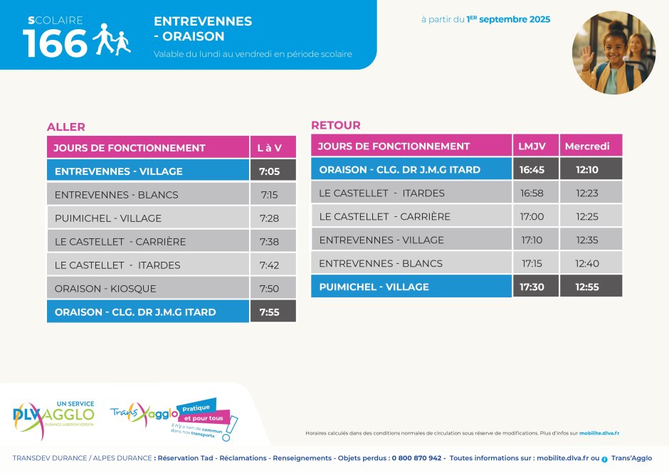 Fiche horaires TRANS AGGLO L166