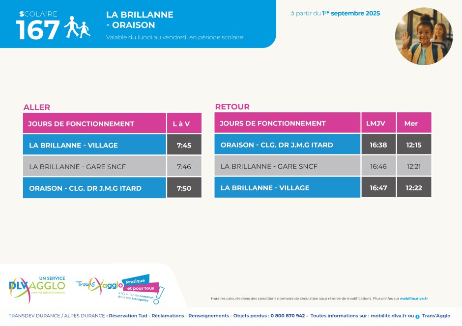 Fiche horaires TRANS AGGLO L167