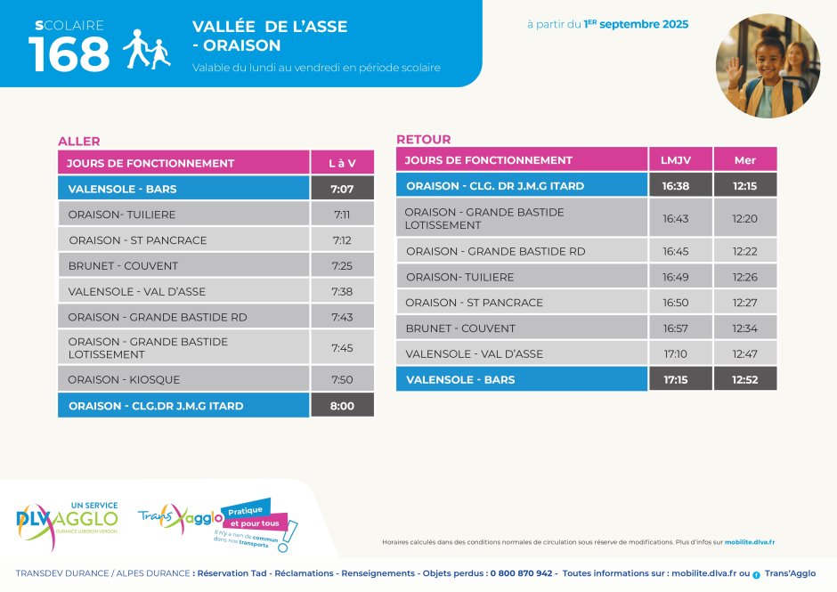 Fiche horaires TRANS AGGLO L168