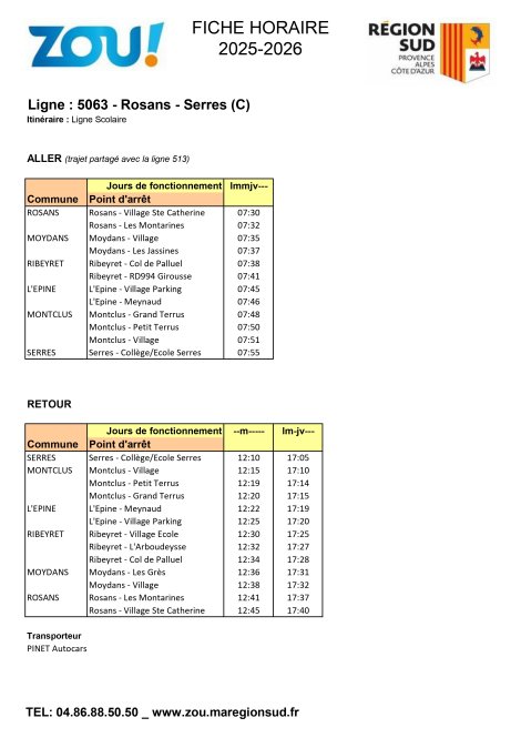 Fiche horaires L5063